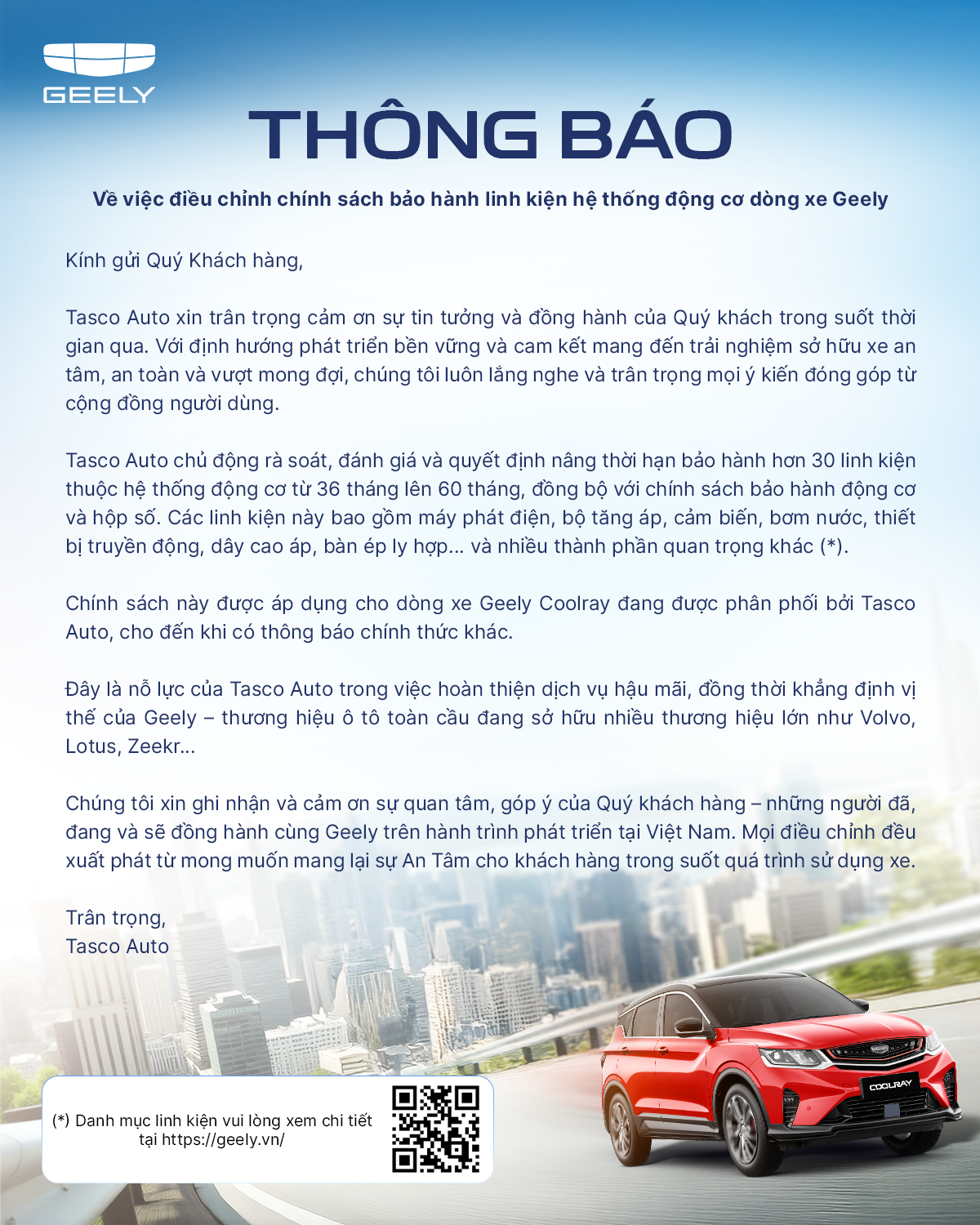 Chính sách bảo hành Geely Hà Đông